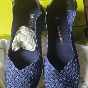 bernie mev. Navy Woven Slip-On Flats